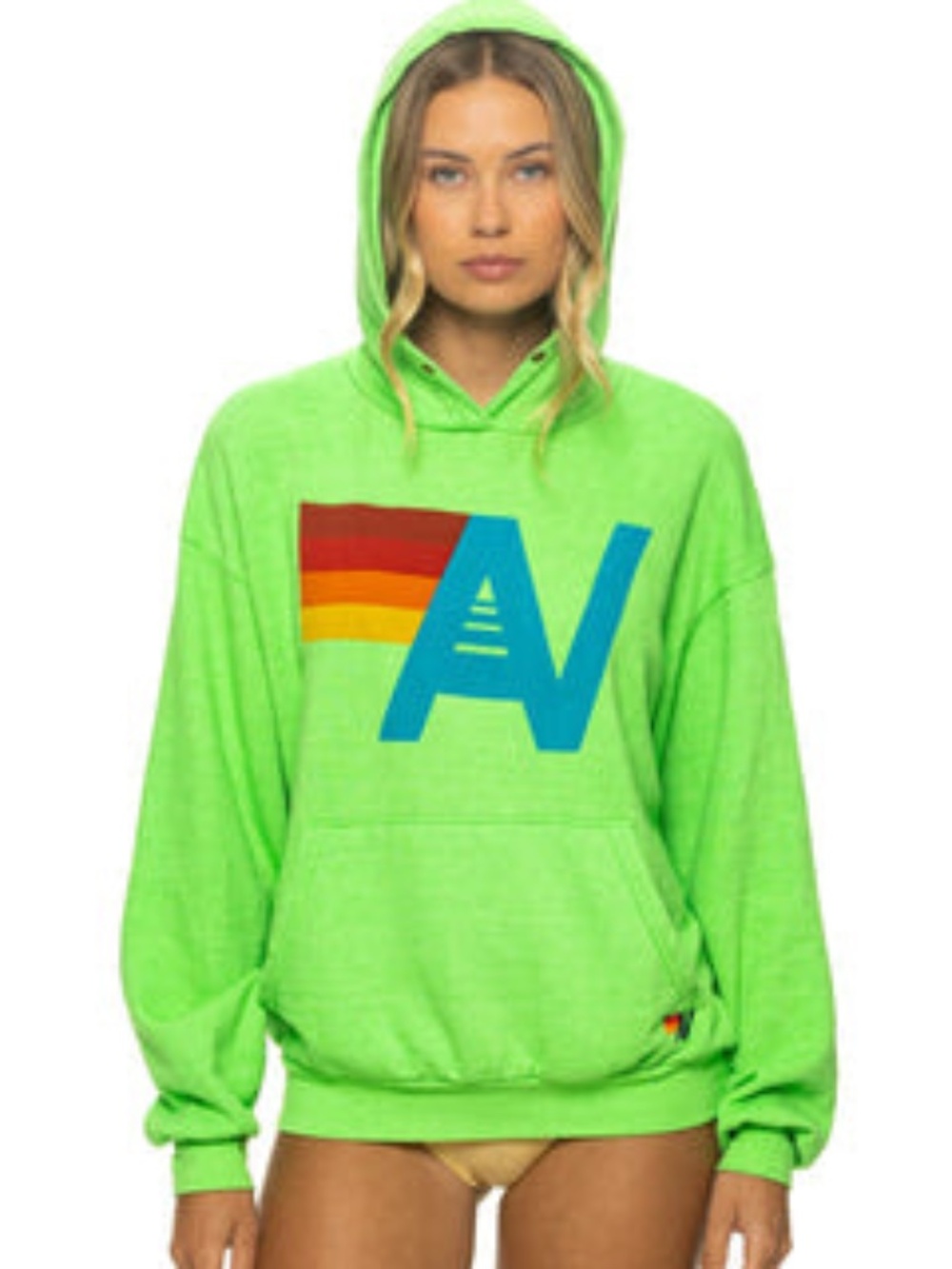 Aviator Nation LOGO PULLOVER RELAXED HOODIE Neon Mint size M UNISEX